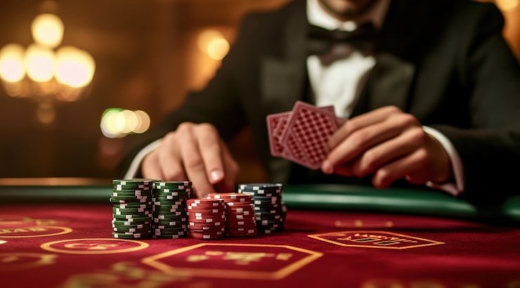 Antarmuka taruhan Baccarat harum189 menampilkan chip, pilihan taruhan, dan riwayat hasil